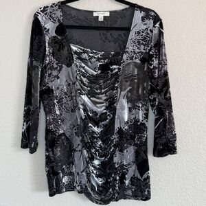 VTG Y2K Velvet Burnout Square Neck Ruched‎ Top Large Whimsigoth Grunge Ren Faire